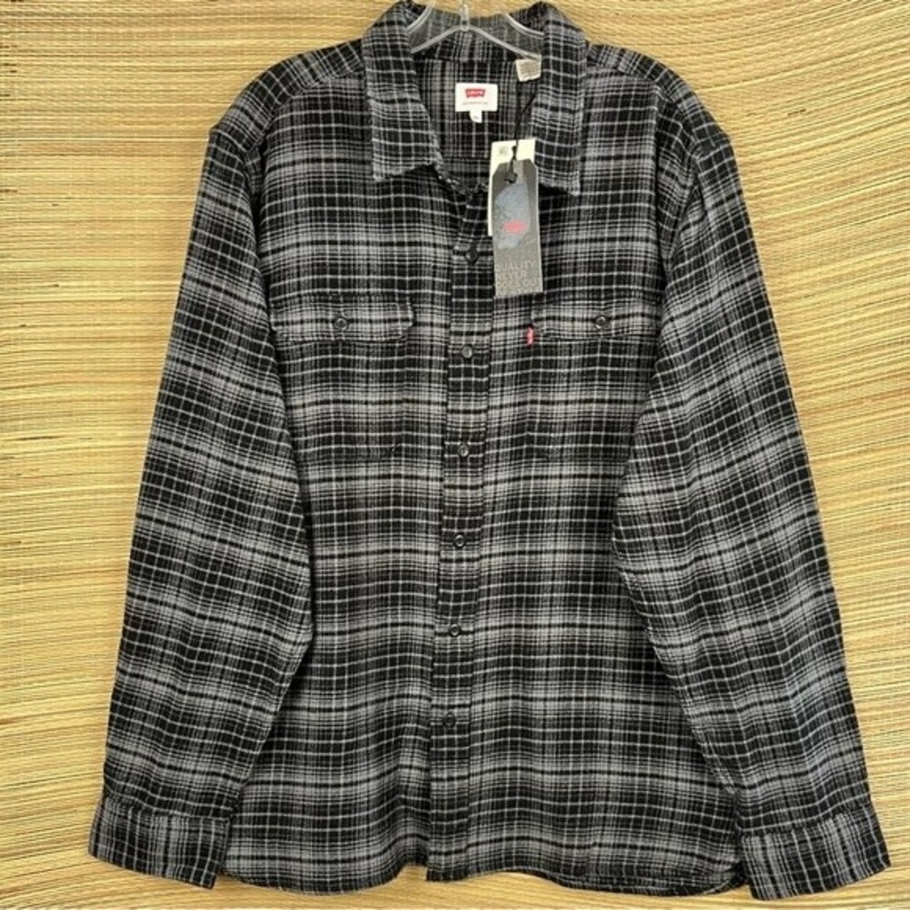 NWT LEVI’S Classic 100% Cotton Flannel Checkered Casual Navy/Gray Shirt Sz XXL - Picture 5 of 11